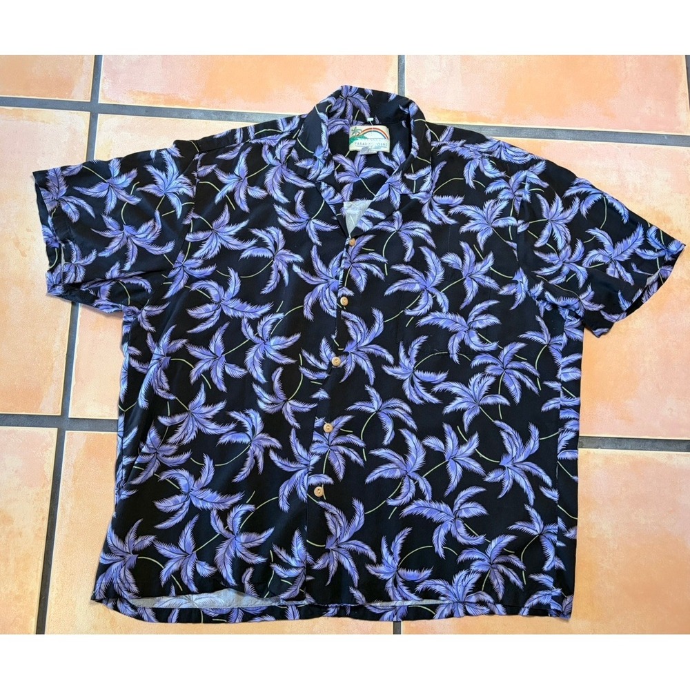 Vintage Paradise Found Magnum PI Parrot Hawaiian Shirt Black Purple Men's XL